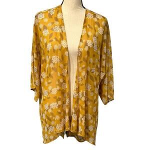 Lularoe Mustard Yellow & White Floral Cardigan Size M